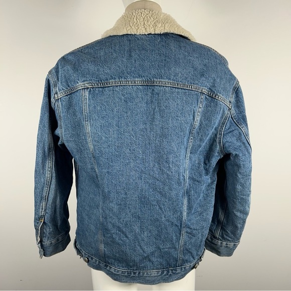 ARITIZIA WILFRED FREE WASHED DENIM SHERPA LINED OVER-SIZED JEAN JACKET SZ XXS - Picture 4 of 12